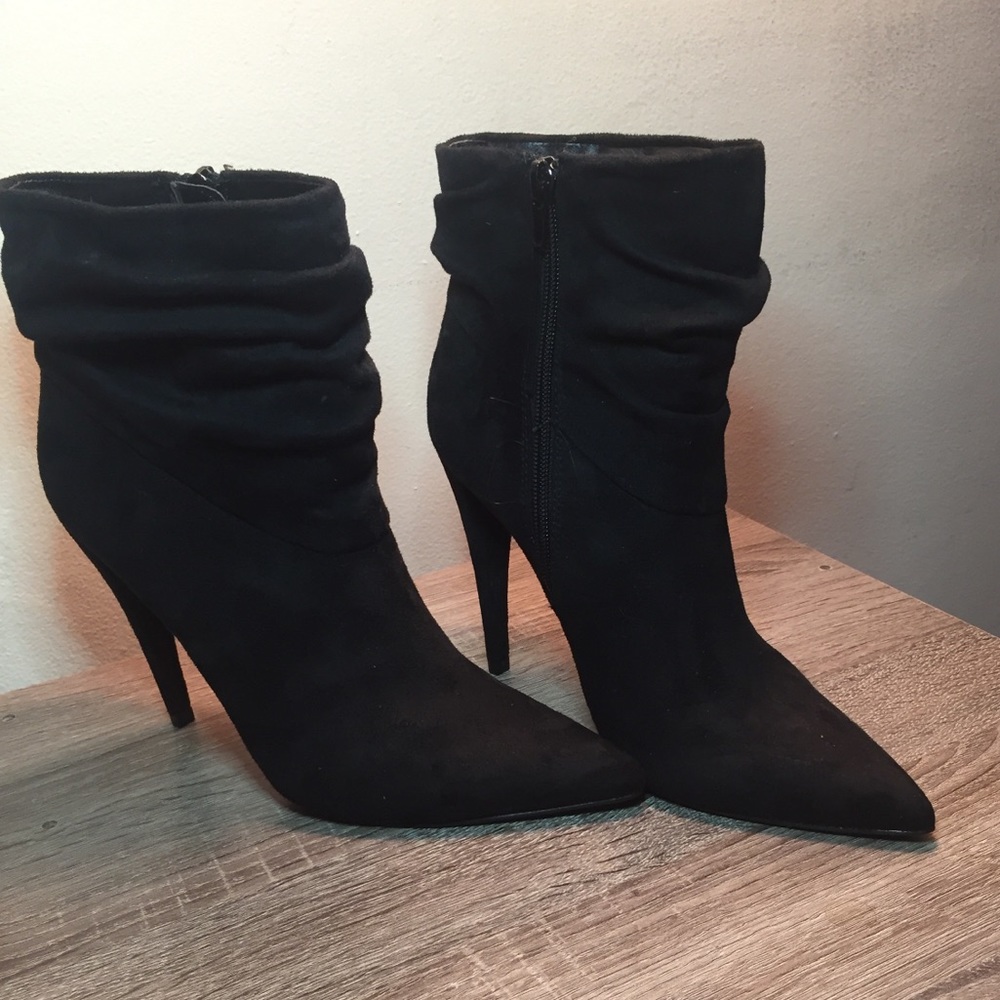 Black slouchy stiletto booties